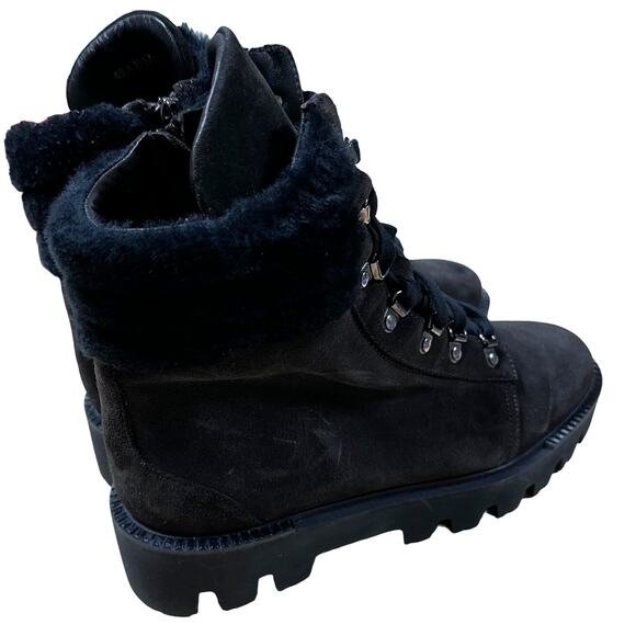 Aquatalia NWT Alyssa Suede Shearling Lace Up Combat Style Boots Black Size 12M - Picture 3 of 11